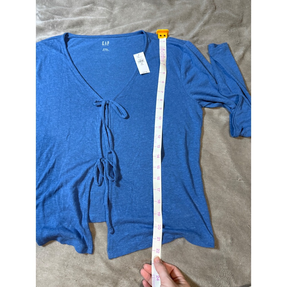 NWT Gap Size Medium Tall Linen Blend Front Cardigan Shirt Long Sleeve Royal Blue - Picture 6 of 8